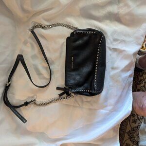 Michael Kors Black Leather Crossbody with Silver Chain and Studs